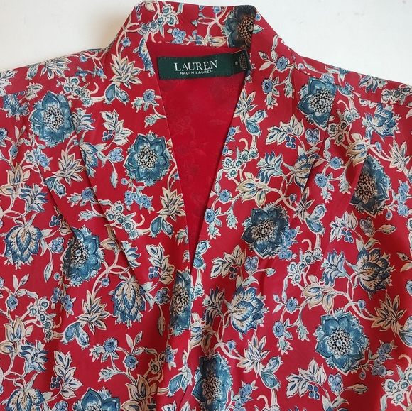 Ralph Lauren Floral Midi Dress Belt Red Blue Lined Fit Flare V Neck NWOT 10 - Picture 11 of 16